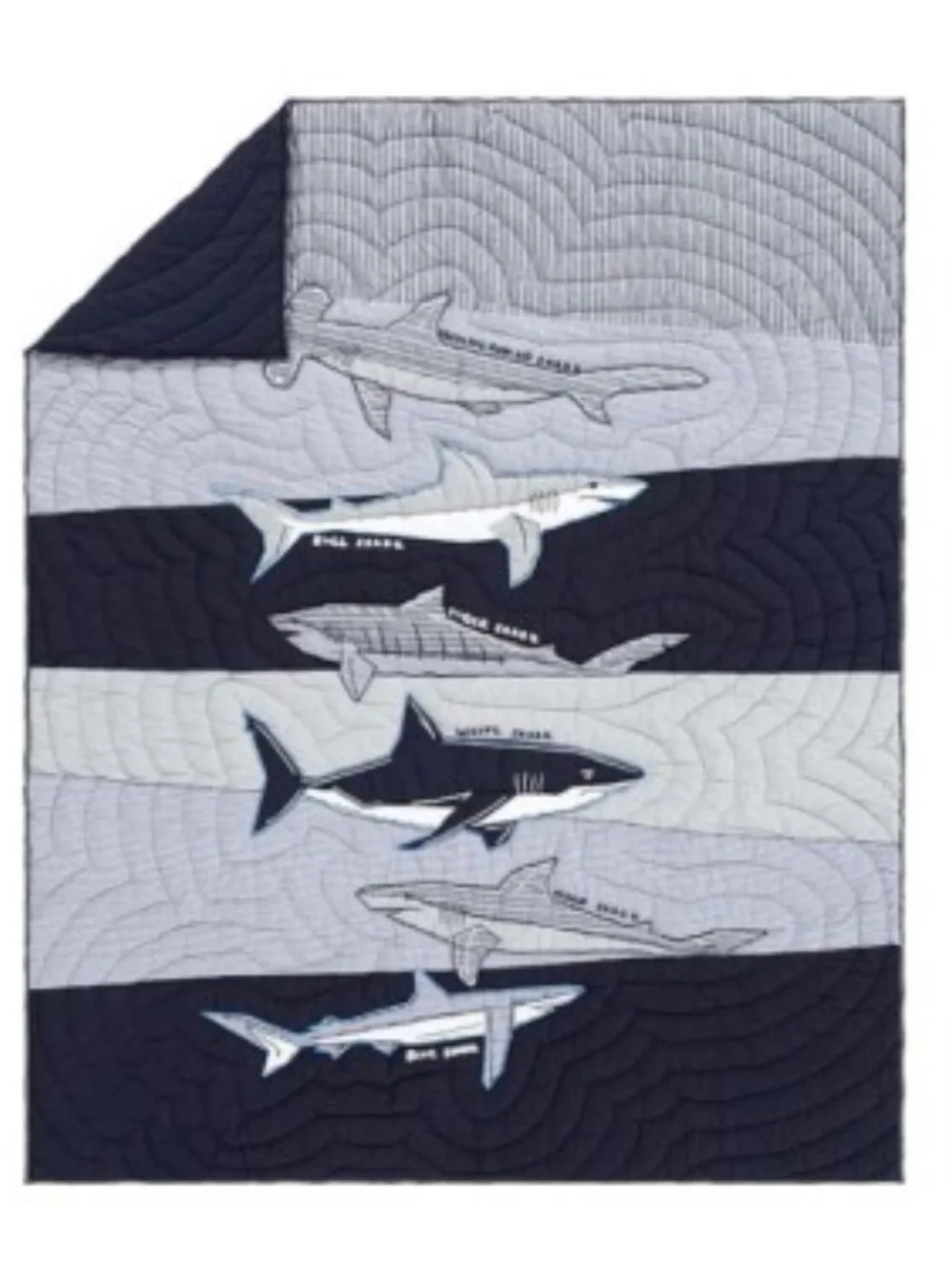 Pottery Barn Kids Navy & Gray Shark Patchwork Quilt Queen Comforter